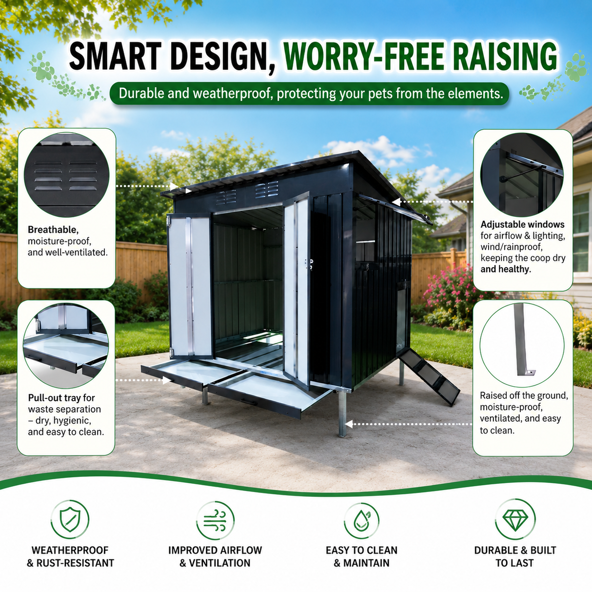 Outdoor Galvanized Metal Chicken Coop