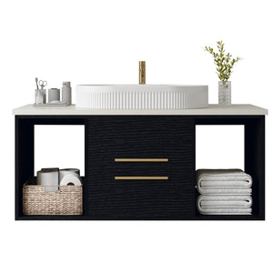 Modern 39.4-In Wall-Mounted Bathroom Vanity with Oval Ceramic Sink