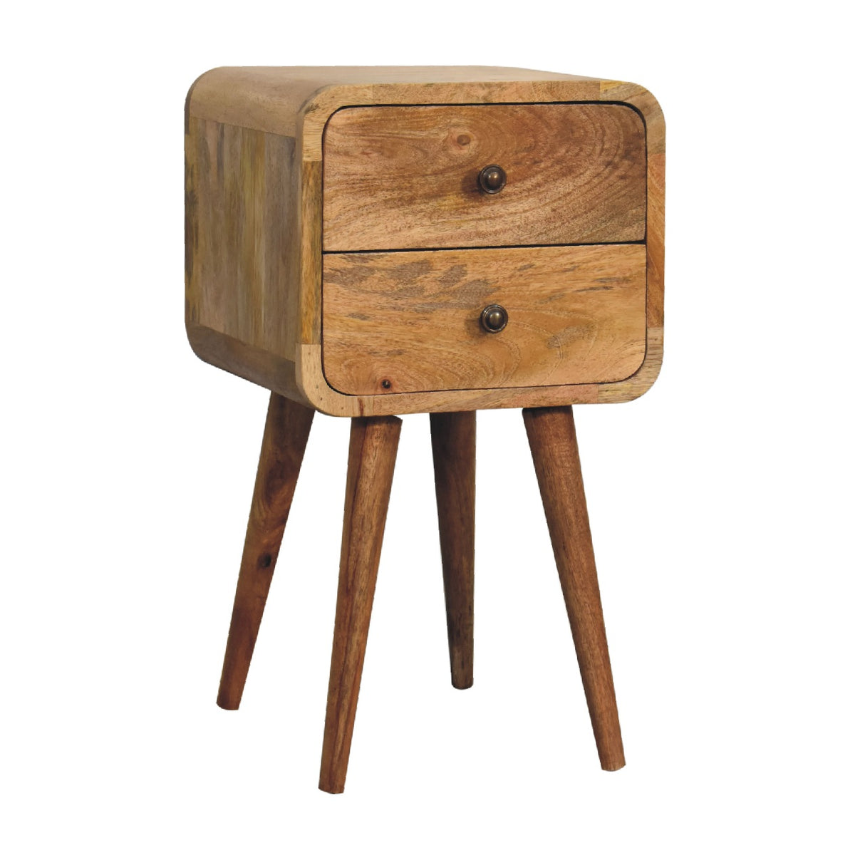 Solid Wood Mini Curved Nightstand, 2-Drawers, Oak-ish