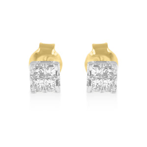 10k Yellow Gold Princess Diamond Quad Stud Earrings (1/4 cttw, J-K Color, I2-I3 Clarity)