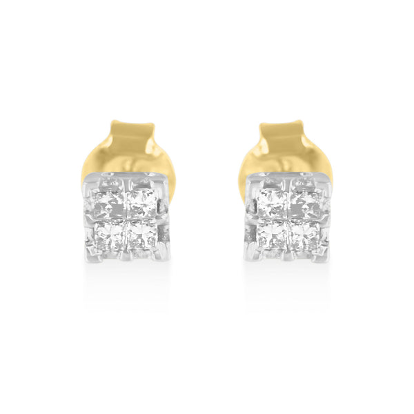 10k Yellow Gold Princess Diamond Quad Stud Earrings (1/4 cttw, J-K Color, I2-I3 Clarity)