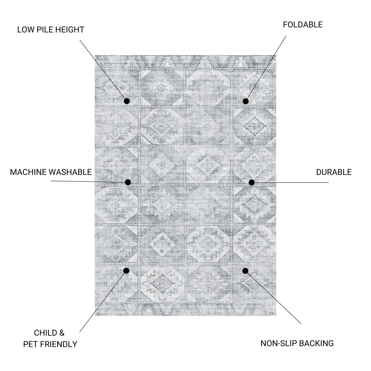 Toucan - 5' X 7' Washable Non - Slip Area Rug - Silver