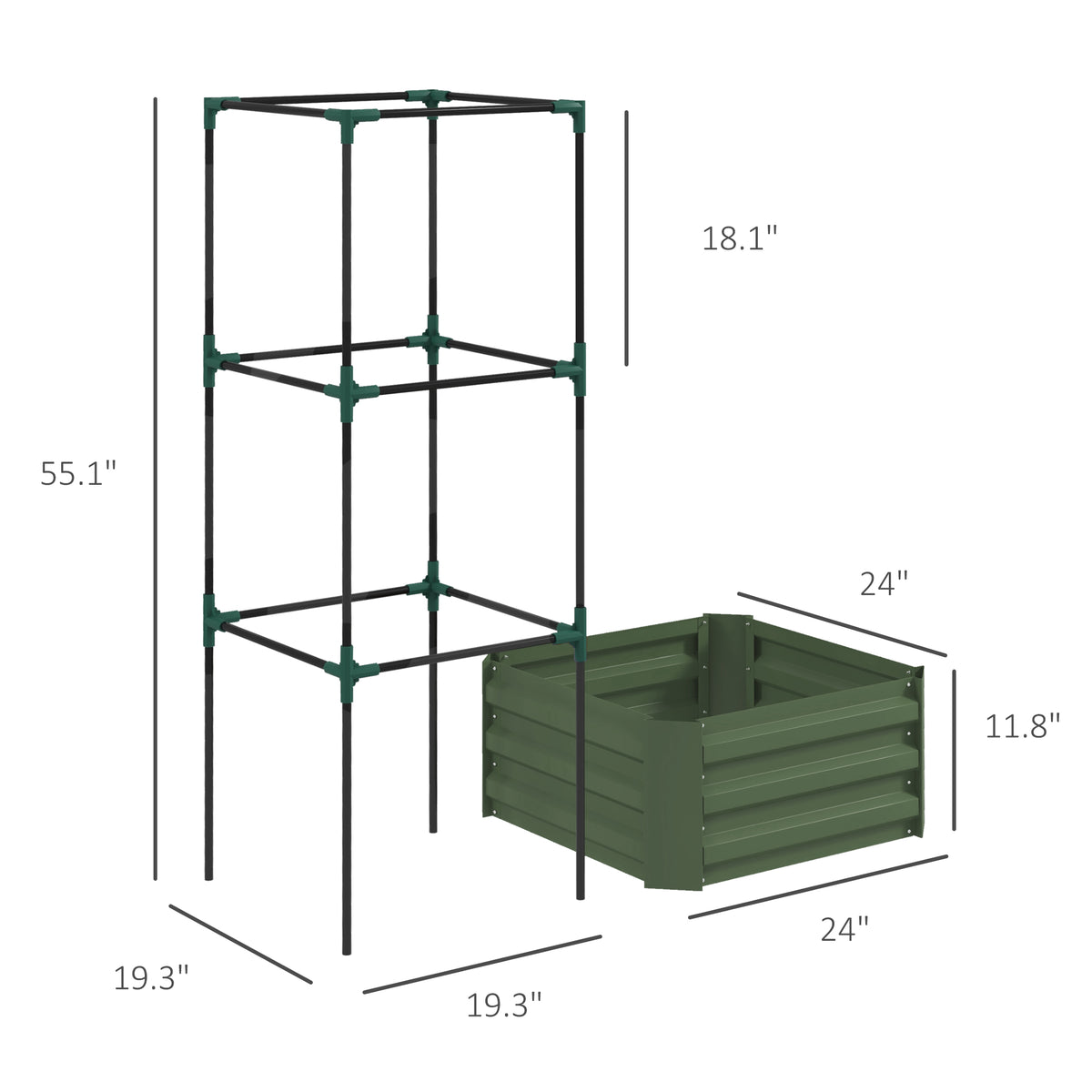 Outsunny 55" Tall Galvanized Raised Garden Bed with Trellis