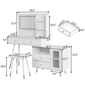Modern Makeup Vanity Desk With Mirror And Lights Retractable Design Engineered Wood - Black