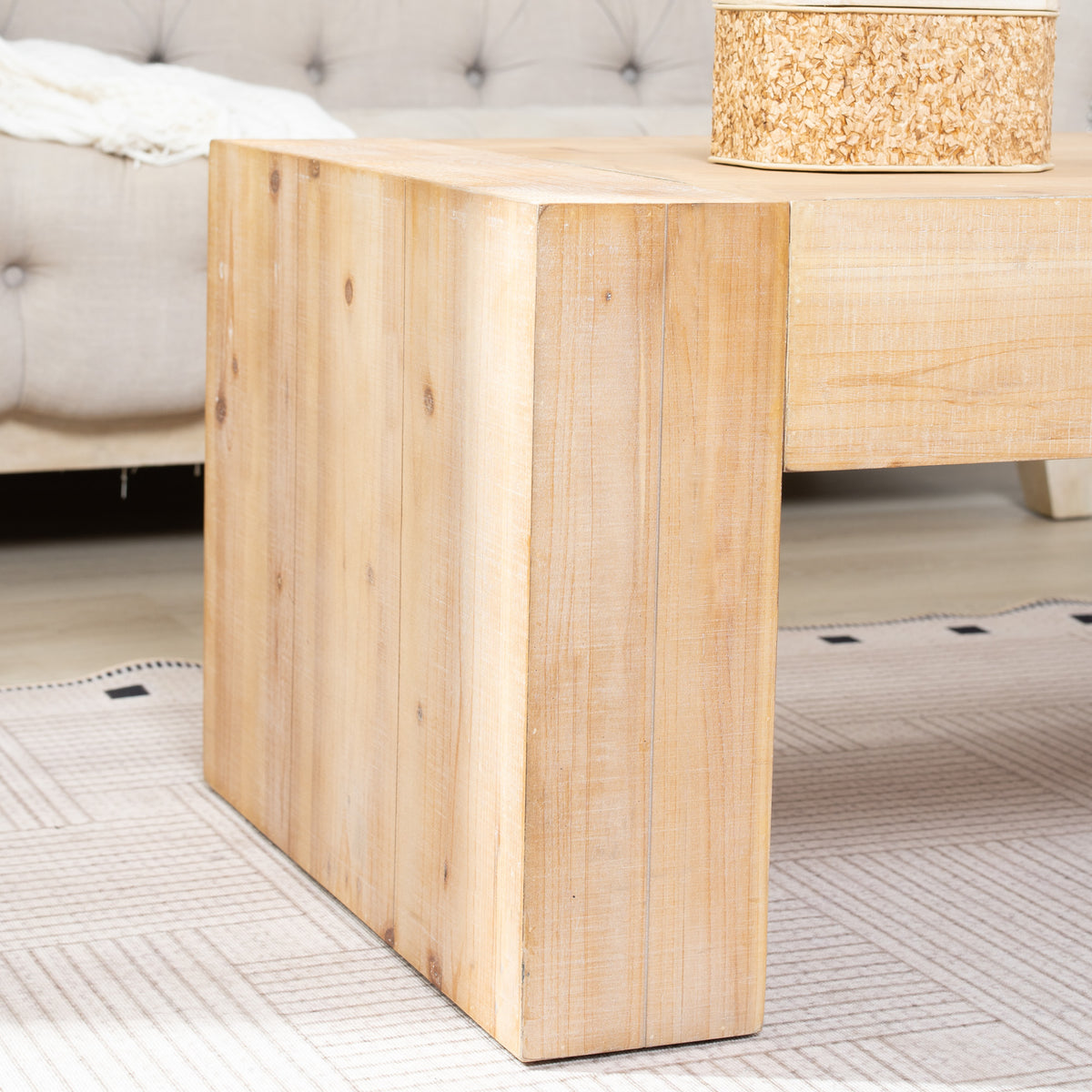49" Rustic Wood Coffee Table with Whitewashed Finish - Engineered Wood