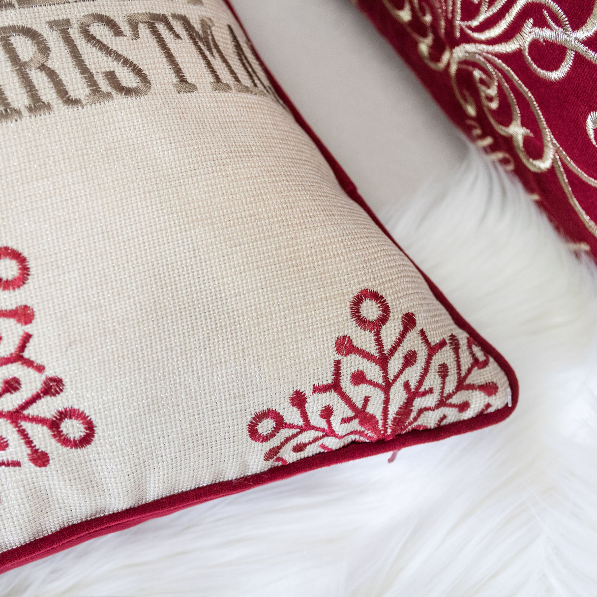 Merry Christmas Embroidered Poly Pillow