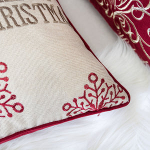 Merry Christmas Embroidered Poly Pillow