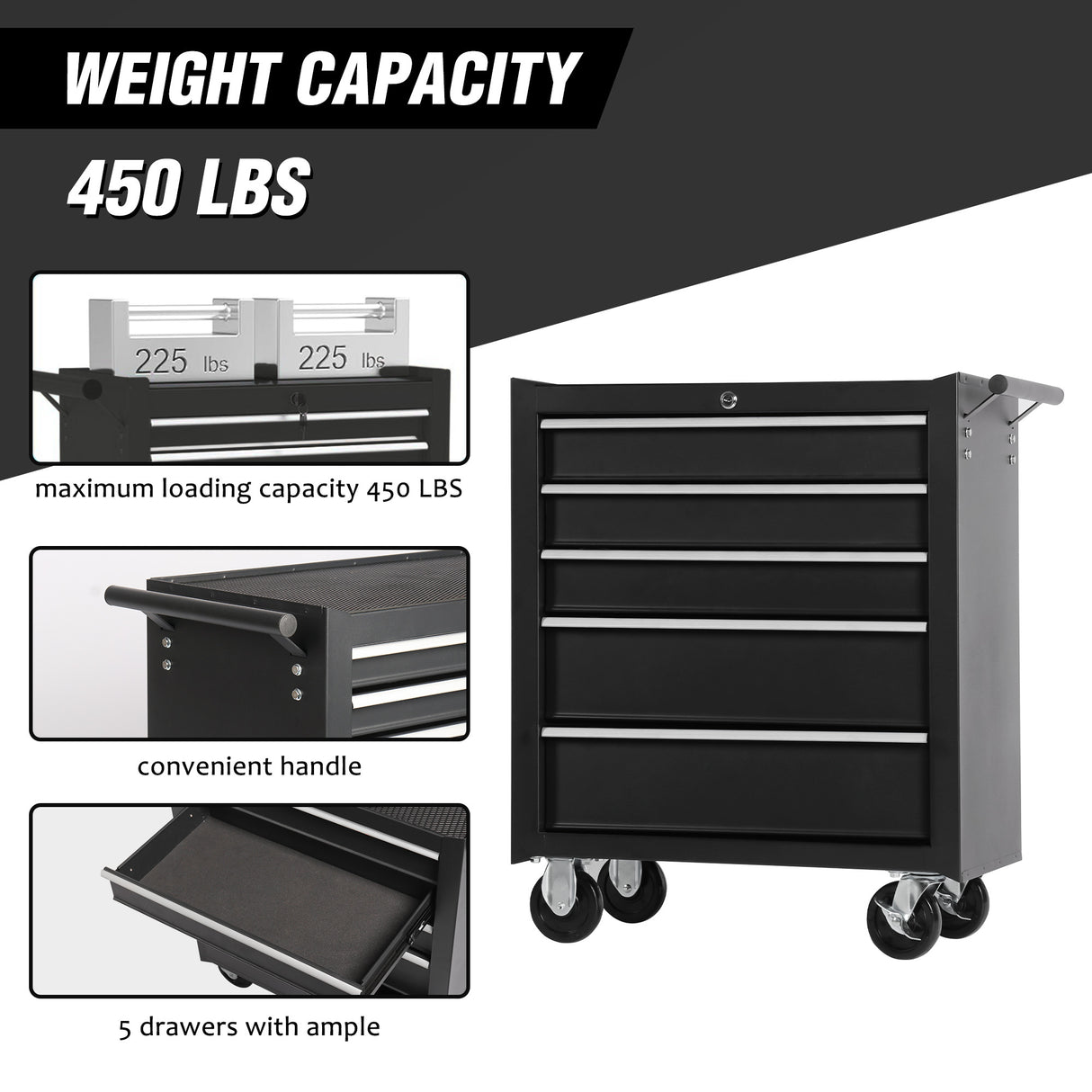 5-Drawer Rolling Tool Chest w/Lock & Key