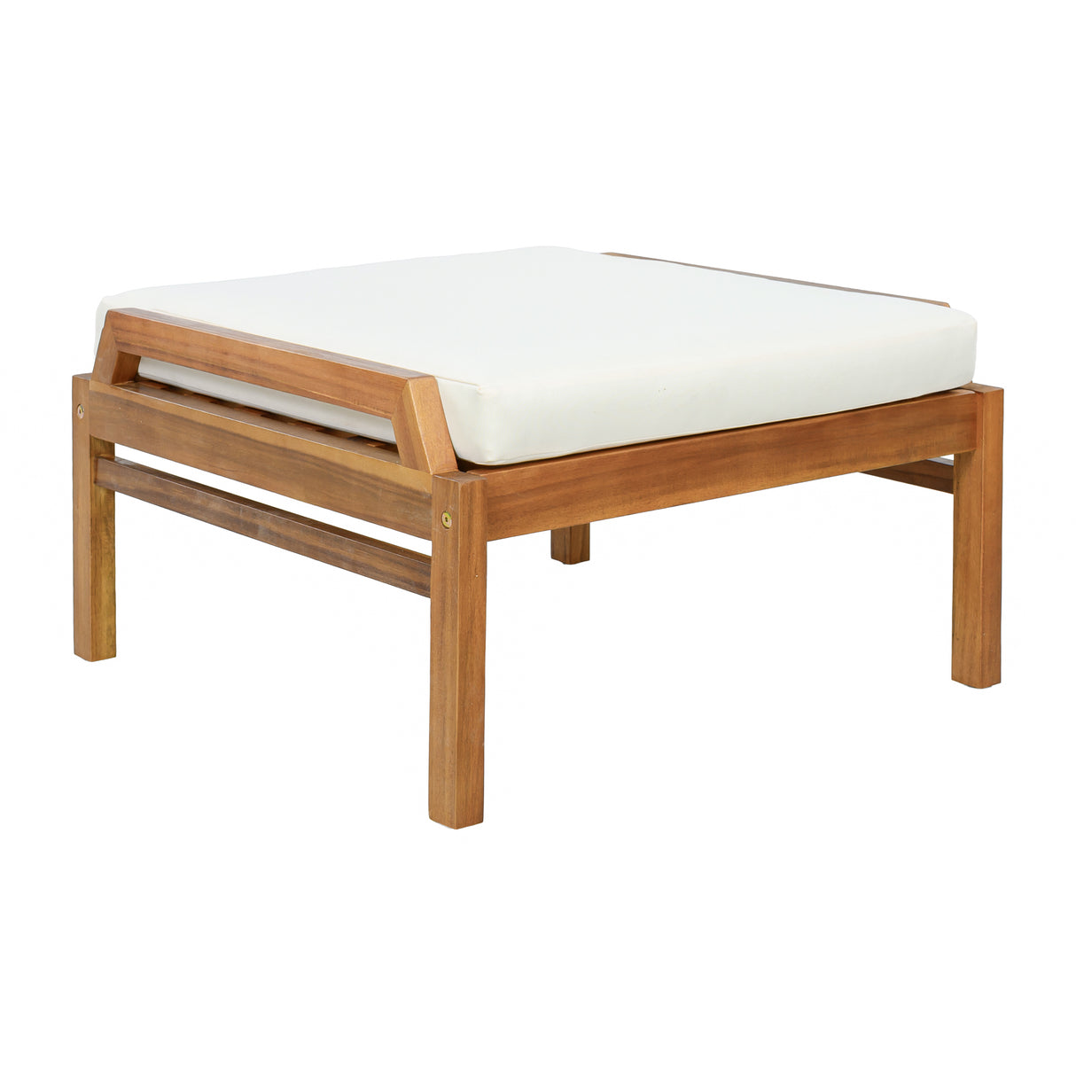 Outdoor Ottoman Table in Acacia Wood with Wicker Accents