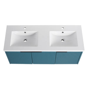 Contemporary Wall Mounted Bathroom Vanity With Resin Double Sink