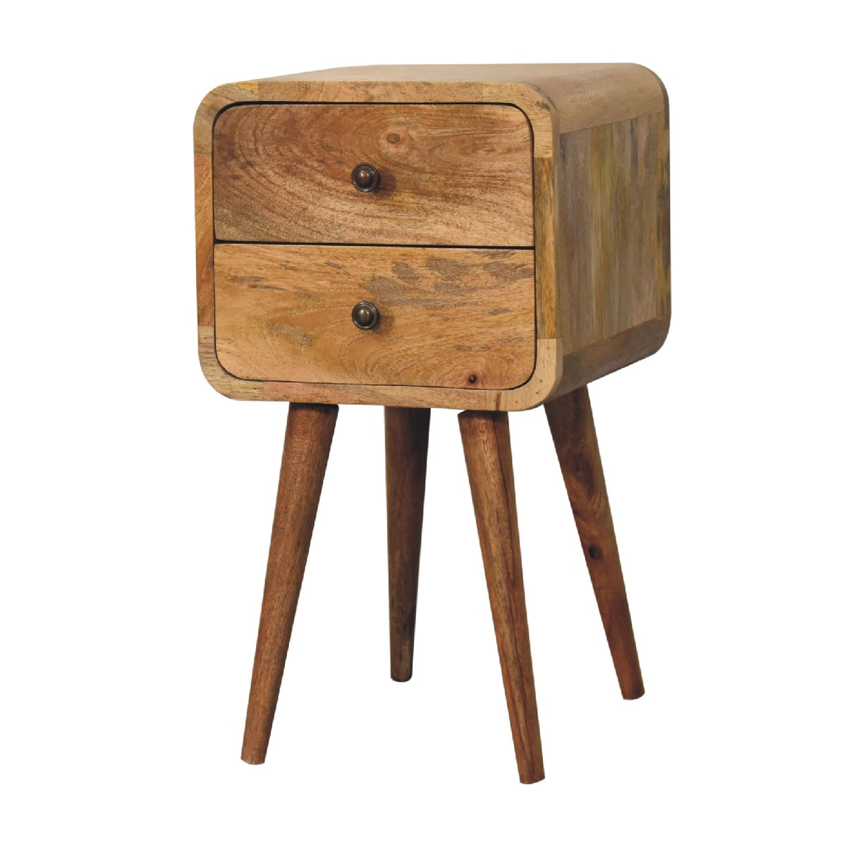 Solid Wood Mini Curved Nightstand, 2-Drawers, Oak-ish
