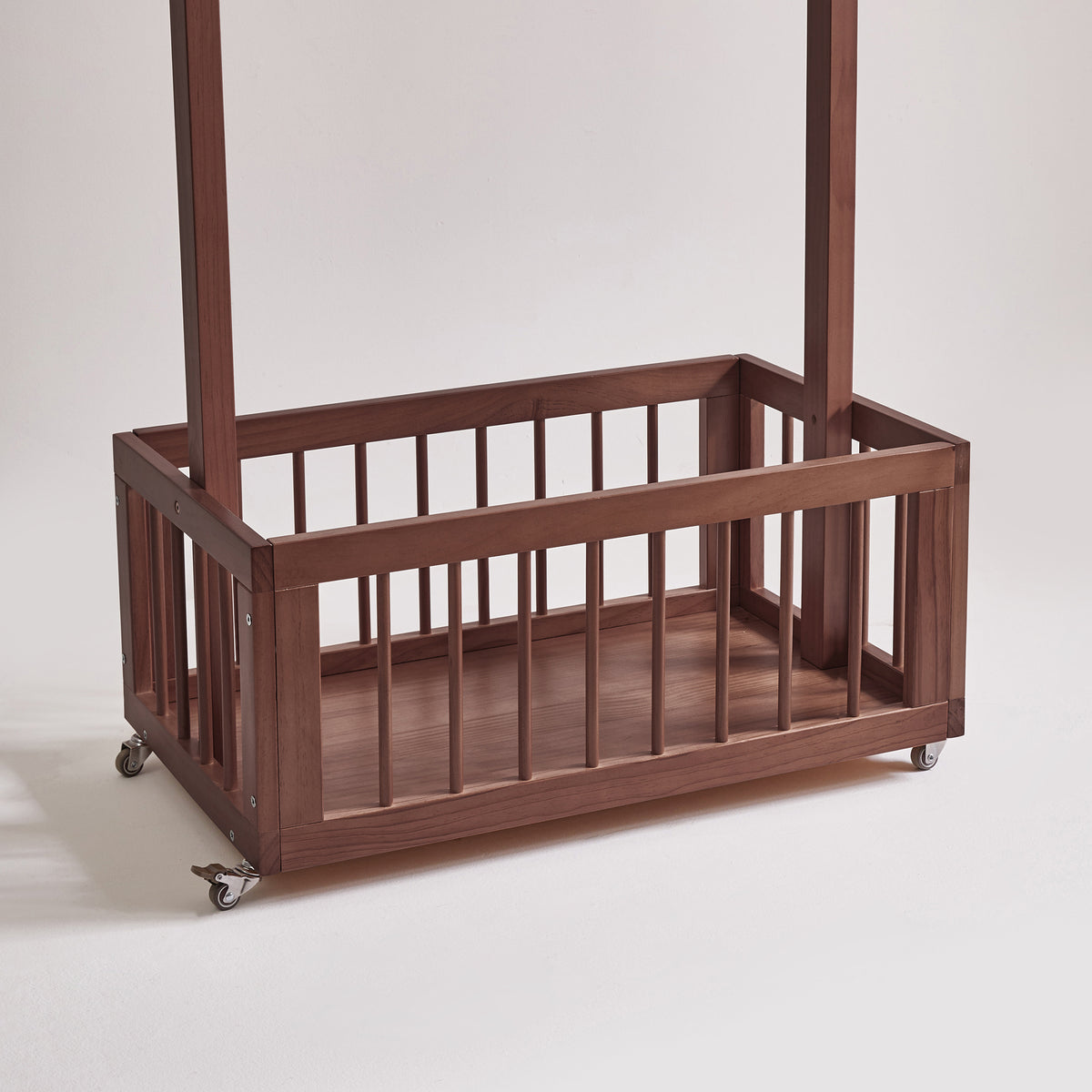 Solid Wood Freestanding Coat Rack with Rolling Wheels & Storage Basket