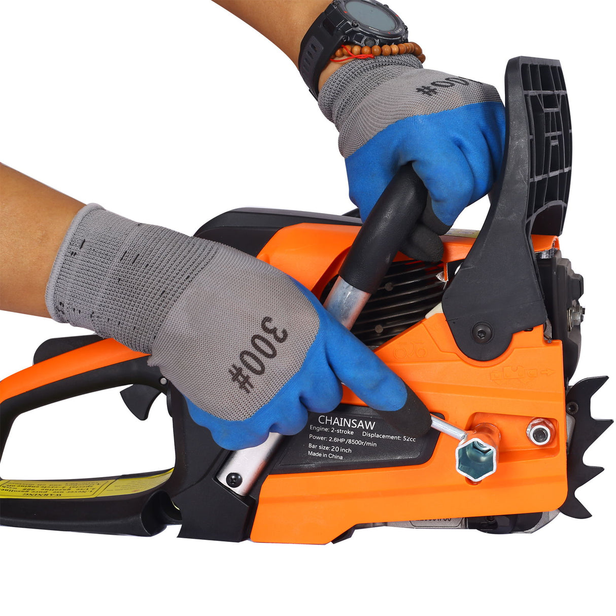 Gasoline Chainsaw 20" 52Cc For Tree And Wood Cutting - Orange