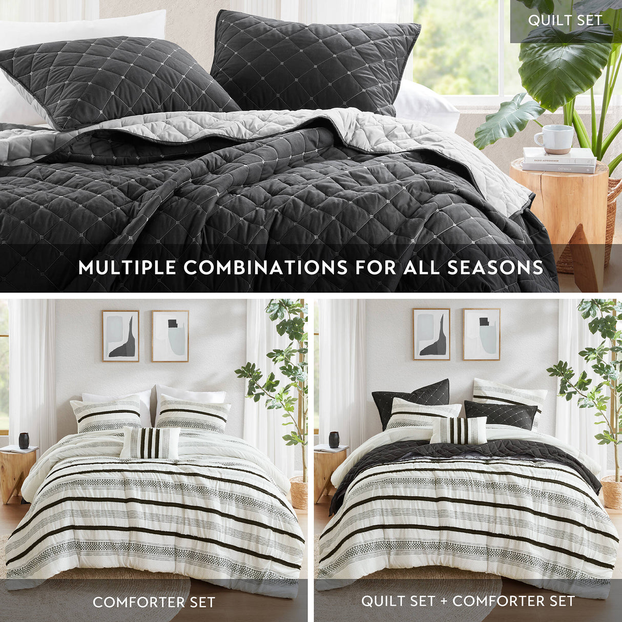 7 Piece Stripe Comforter and Quilt Set - King/Cal King