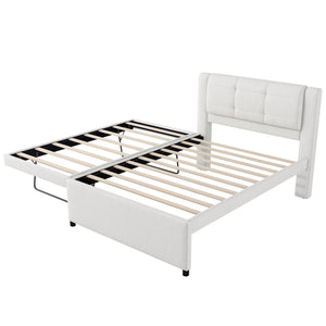 Upholstery Platform Bed With Trundle, Trundle Can Be Flat Or Erected