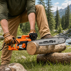 18 Inch Electric Chainsaw with Quick Chain Adjustment Knob - Orange/Black
