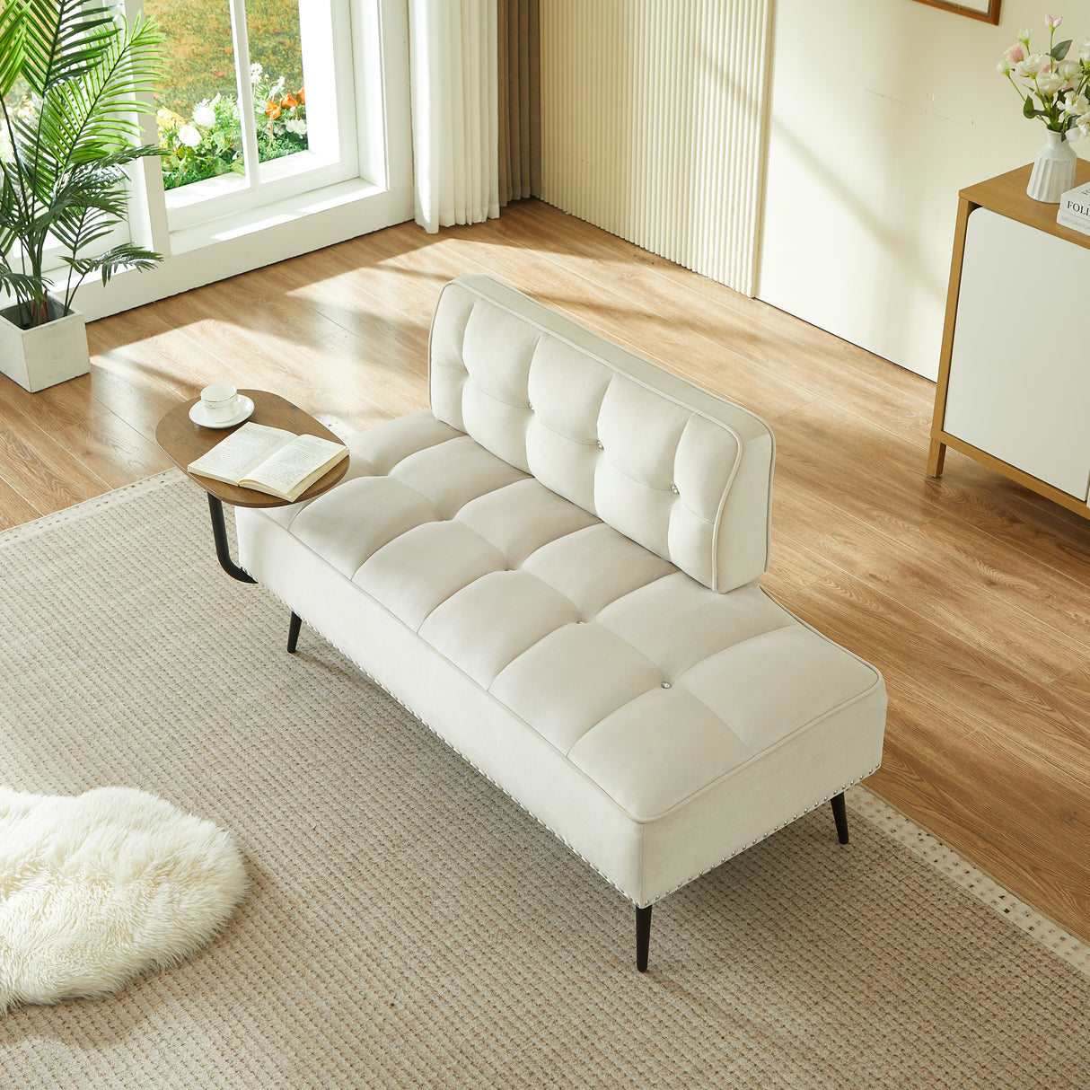 54-Inch Modern Two-Seater Velvet Sofa with Rotating Side Table