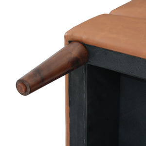 Upholstered PU Leather Ottoman, Solid Wooden Legs