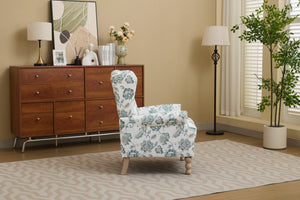 Modern Accent Chair with Retro Wood Legs and Floral Design