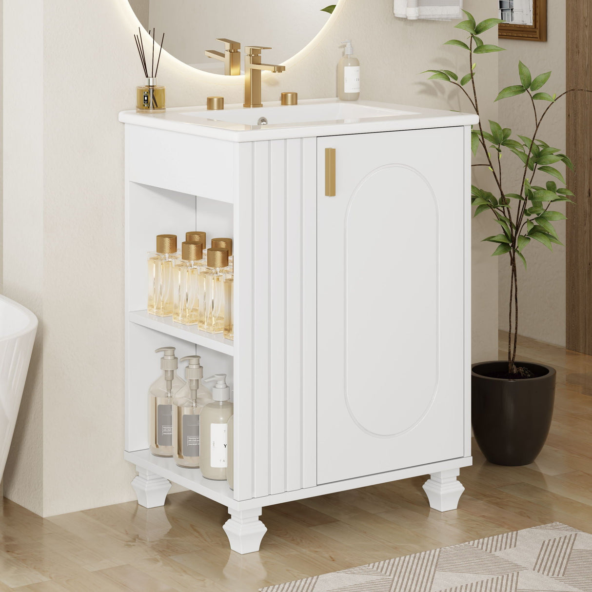 Classic Retro Bathroom Vanity With Sink, Door Shelf, Side Open Storage Frame - Best Buy Furniture