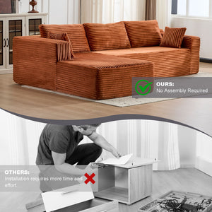 Compression Sectional Couch With Comfy Chaise, Boneless L Shape Sofa With Deep Seat