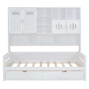 Daybed With All-In-One Cabinet And Shelf