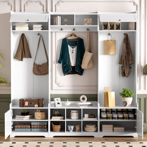 Wide Hall Tree With Shoe Storage, 4 In 1 Entryway Bench