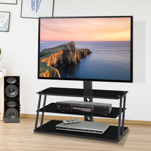 Multi-Function Angle And Height Adjustable Tempered Glass TV Stand - Black