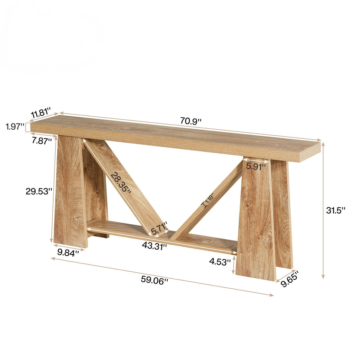 Slim 2 Tier Entryway Accent Extra Long Console Table