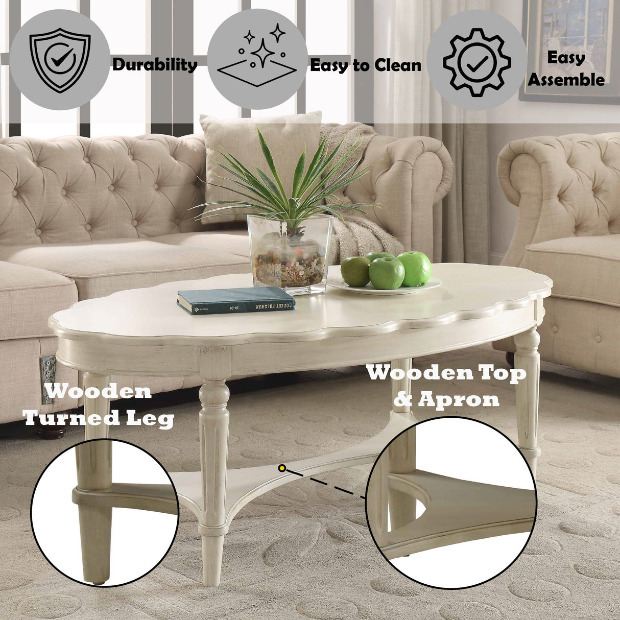 Fordon - French Antique Coffee Table - Ivory - Best Buy Furniture