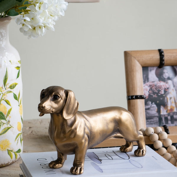 11.4x3.3x6.6' Lifelike Dachshund Figurine with Copper Finish