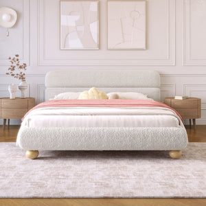 Queen Size Low Profile Upholstered Bed - White