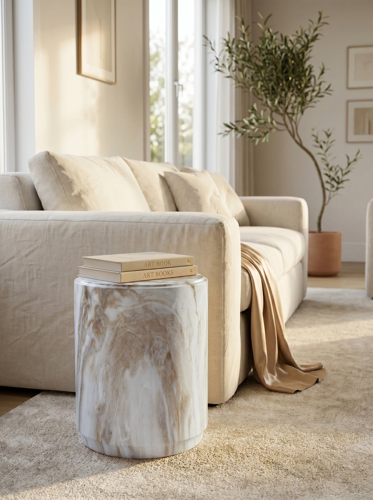 Marble-Look Stool - 18.5-Inch Accent Table