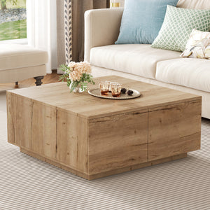 33.25-Inch Square Coffee Table with 4 Drawers, Natural
