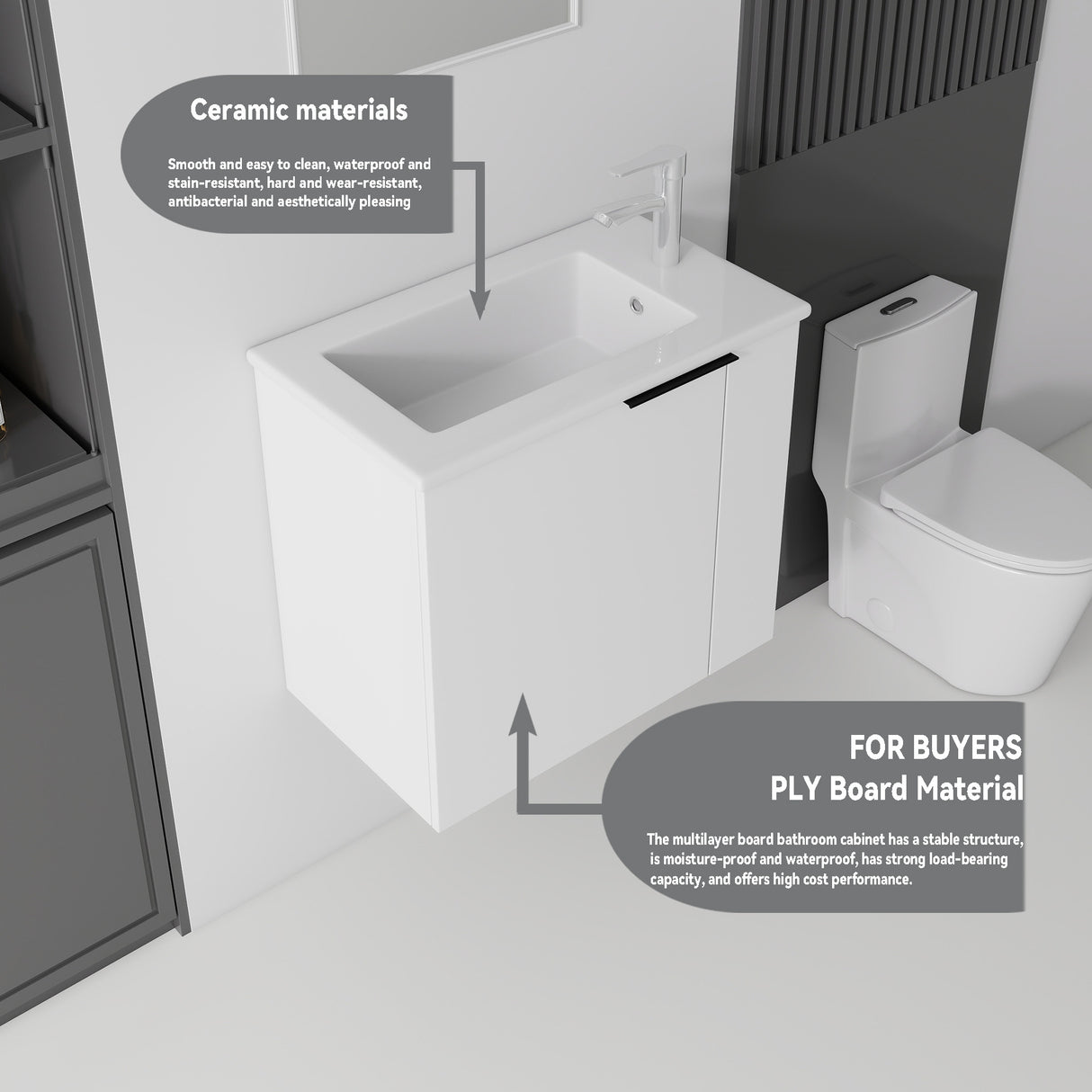 22 Inch Floating Bathroom Vanity with Sink, Soft-Close Door, Ceramic Sink, Plywood