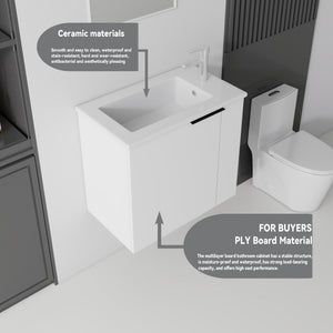 22 Inch Floating Bathroom Vanity with Sink, Soft-Close Door, Ceramic Sink, Plywood