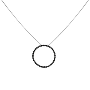 .925 Sterling Silver 4.0 Cttw Black Diamond Open Hoop Circle 18" Pendant Necklace (Black Color, I2-I3 Clarity)