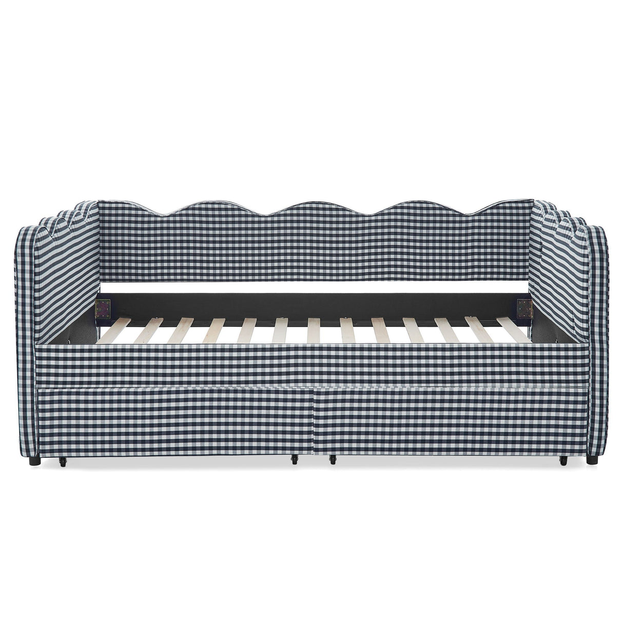 Gingham Daybed With USB Charging Port, Wave-Shaped Design