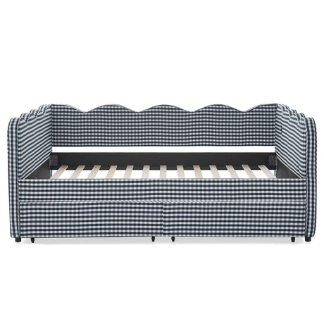 Gingham Daybed With USB Charging Port, Wave-Shaped Design