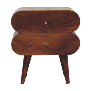 Solid Wood Bubble Chestnut Nightstand, 2-Drawer, Nordic Legs