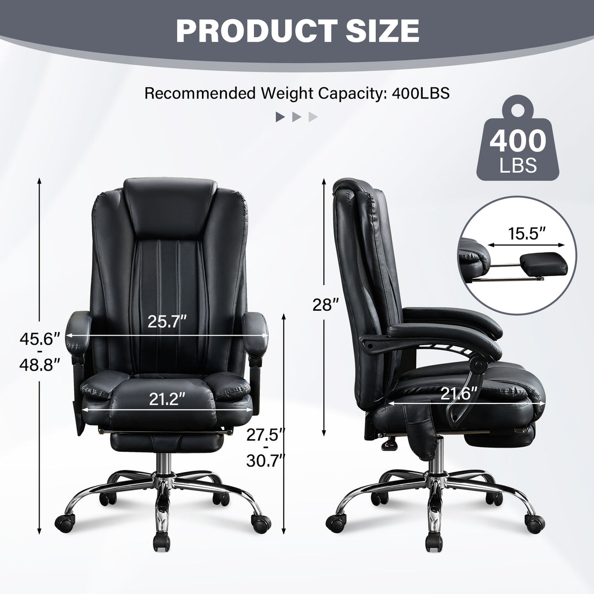 Massage Office Chair with Heat and 6 Vibration Points - Black Leather
