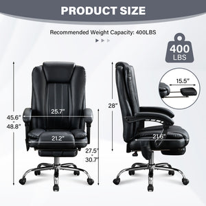 Massage Office Chair with Heat and 6 Vibration Points - Black Leather