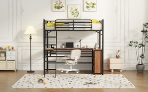 Loft Bed & 3 Layers Of Shelves And L-Shaped Desk