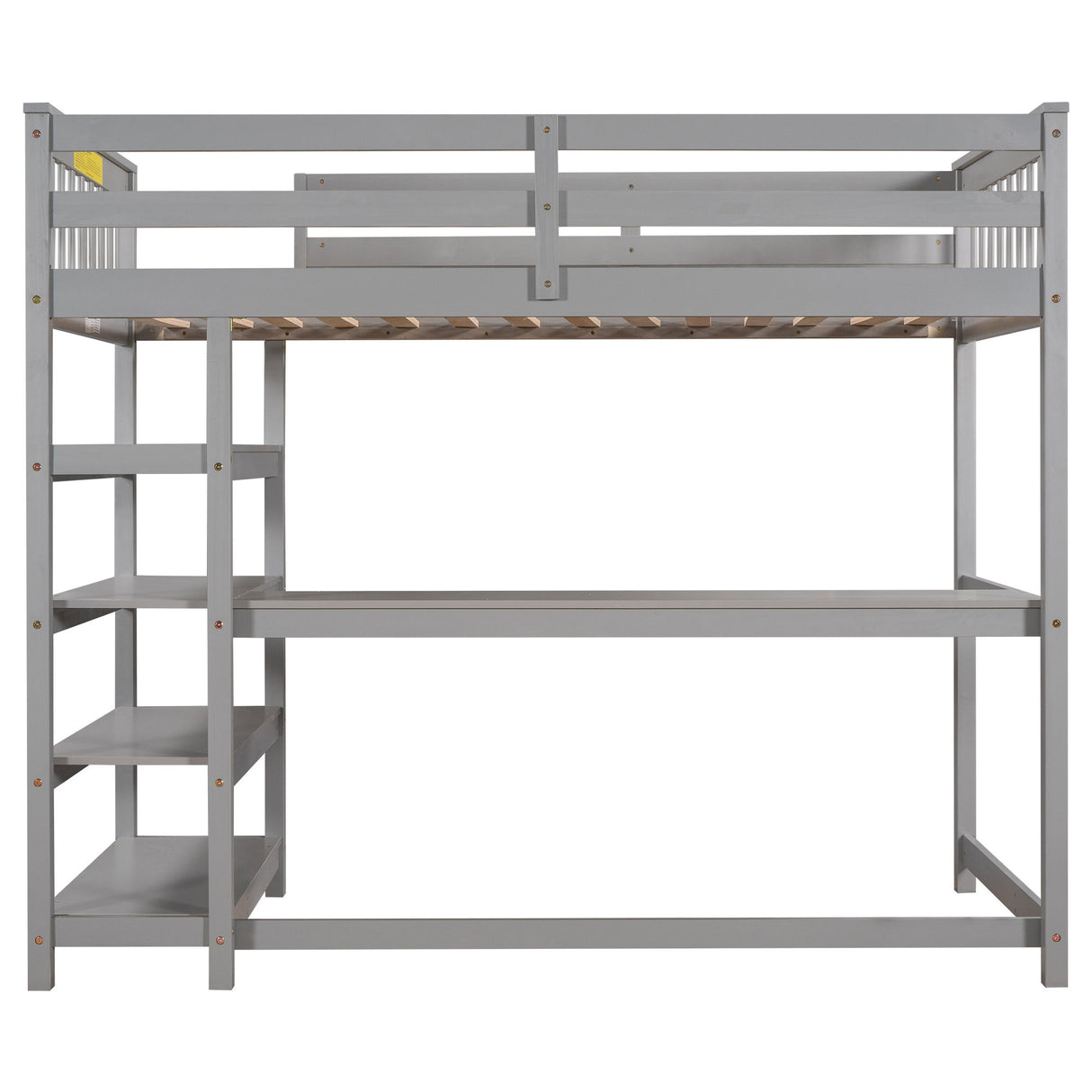 Loft Bed With Storage Shelves And Under Bed Desk