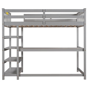Loft Bed With Storage Shelves And Under Bed Desk