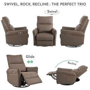 29.92" 270 Power Swivel Rocker Recliner Chair, Electric Glider Reclining Sofa With USB Ports, Power Swivel Glider, Rocking Chair Nursery Recliners For Living Room Bedroom