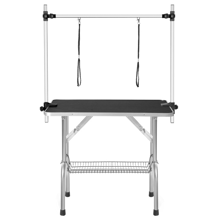 Large Adjustable Dog Grooming Table with Arm & Mesh Tray - Black