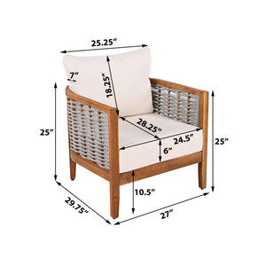 Outdoor Tub Design Armchair with Woven Rope and Acacia Wood