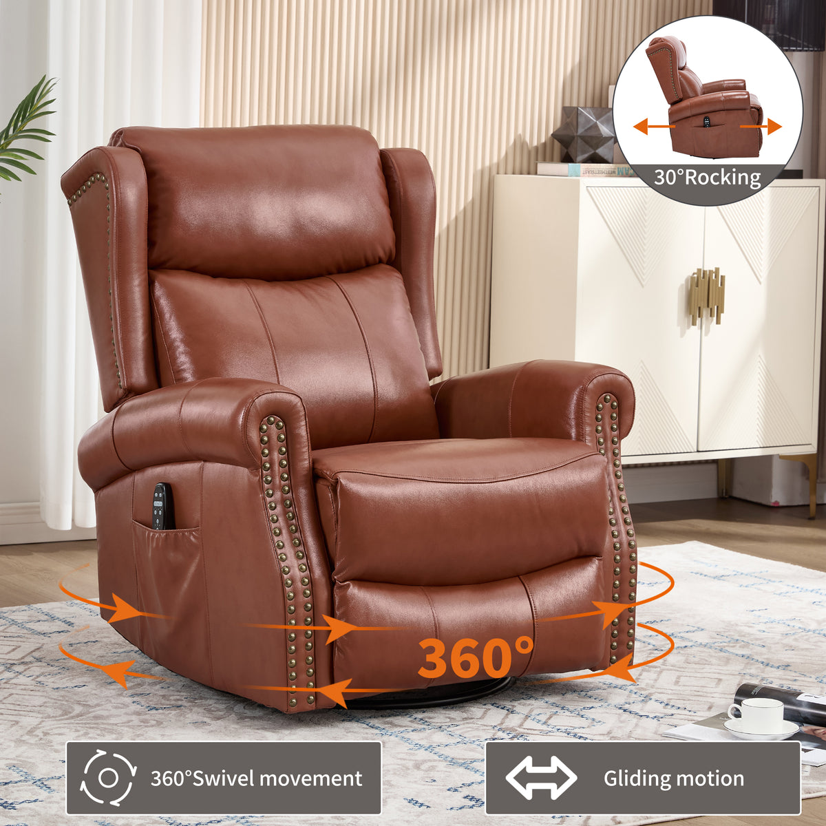 Heat Massage Manual Recliner Chair with Rocker and Swivel