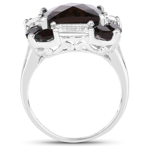 7.43 Carat Genuine Smoky Quartz & White Topaz .925 Sterling Silver Ring